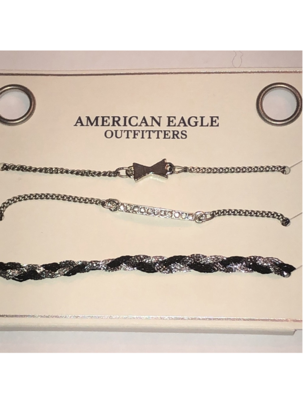 American Eagle AE 3 Adjustable Silver Tone Black Boho Bracelets